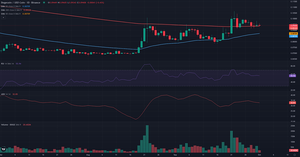 DOGE USDC daily continuation technical chart for DOGE weekly range rebound analysis