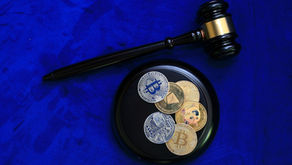 Bitcoin and regulatory gavel symbolize market challenges.