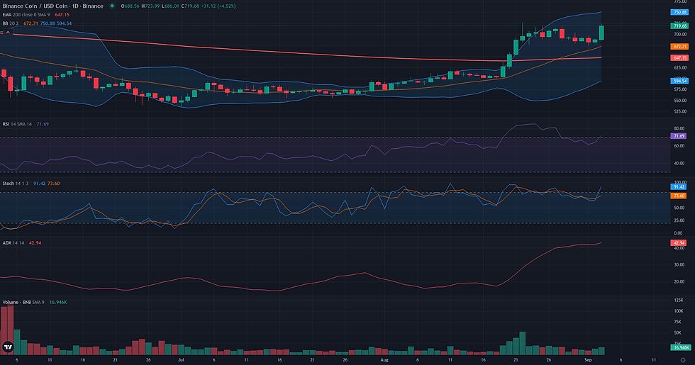 BNB USDC daily range and rebound technical chart for BNB continuation analysis