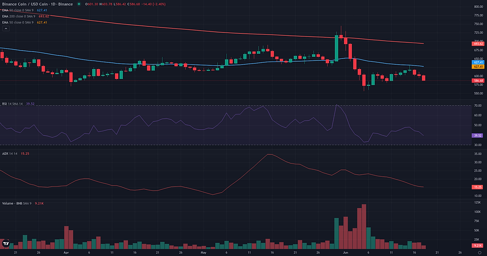 BNB USDC daily continuation technical chart for BNB range rebound analysis