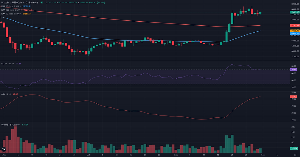 BTC USDC daily continuation technical chart for Bitcoin trend continuation