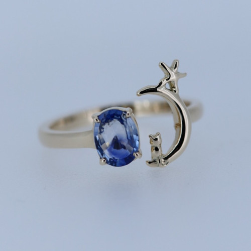 K10バイカラーサファイアと星月猫 ゴールドリング | atelier-ci-pu