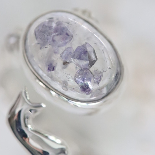 ハンドメイド シルバー クリスタルリング フローライトイン フローライトインクォーツと星猫リング silver925 | atelier-ci-pu