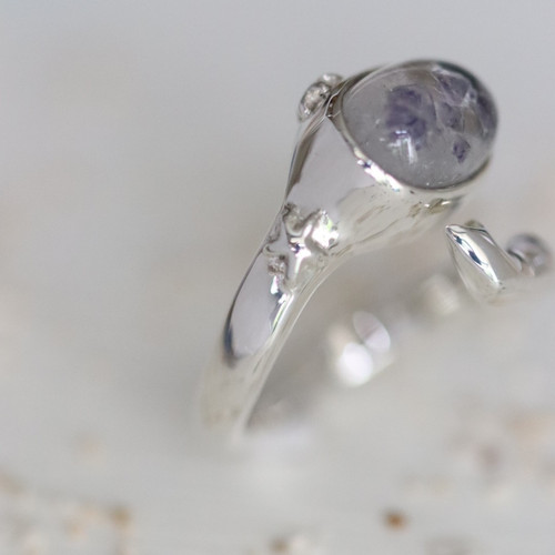 ハンドメイド シルバー クリスタルリング フローライトイン フローライトインクォーツと星猫リング silver925 | atelier-ci-pu