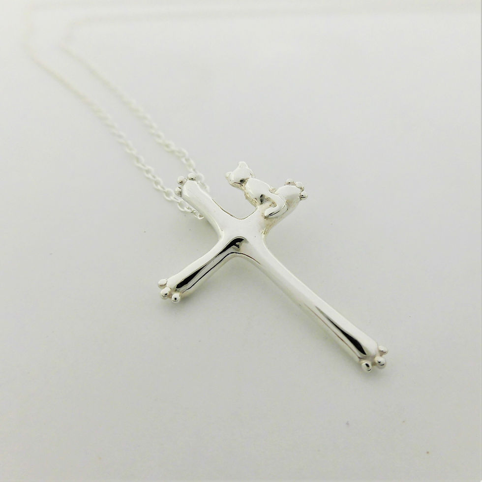 サムネイル： クロスにゃん 肉球付き ネックレス silver925