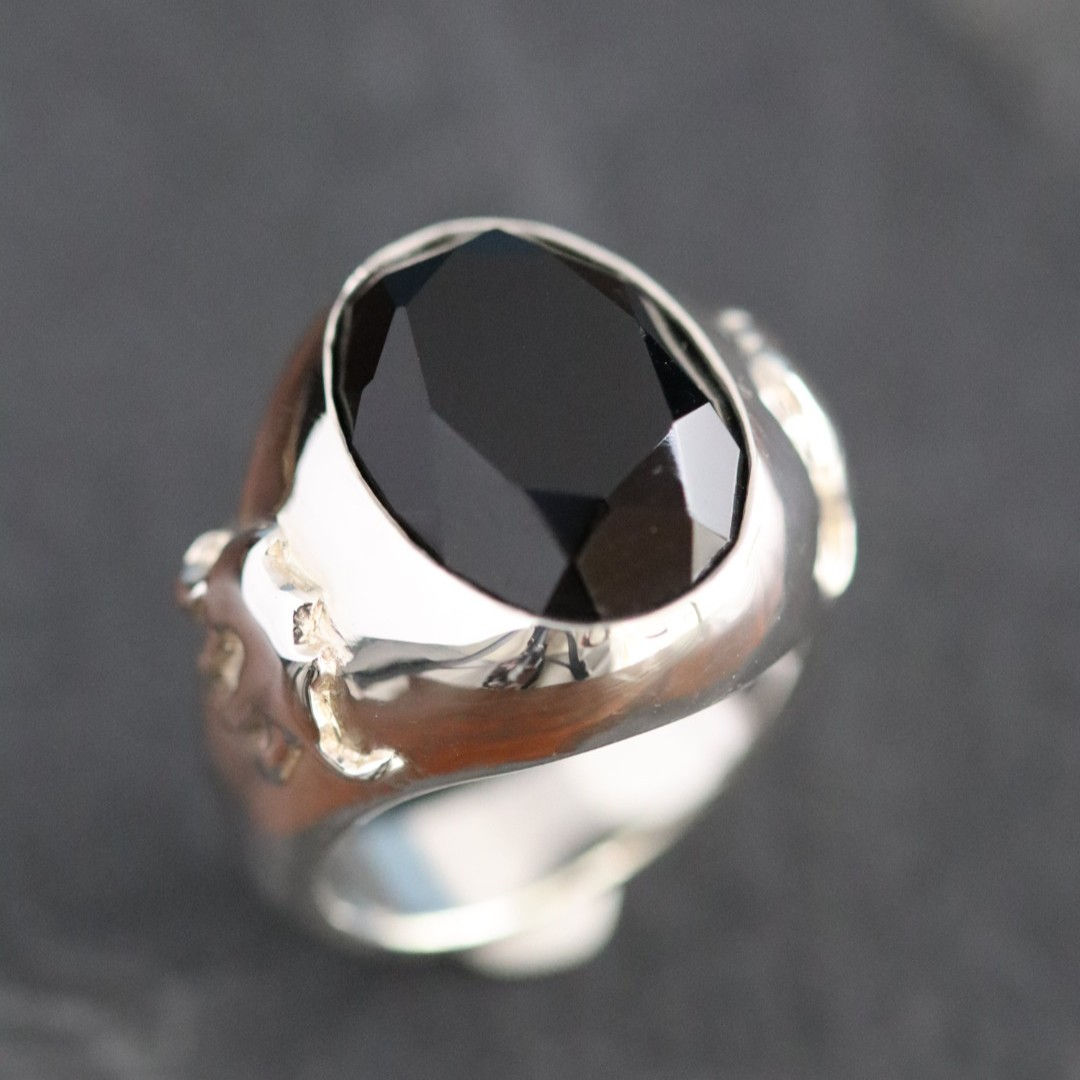 オニキスとやんのか猫リング silver925