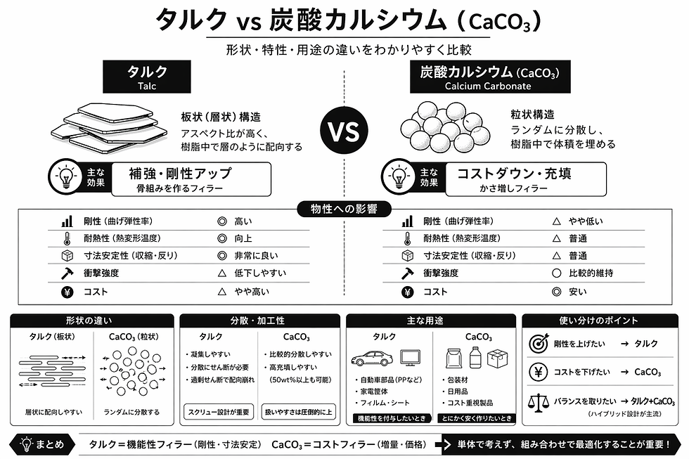 タルクVS炭酸カルシウム(CaCO₃)違い・特性・使い分けを徹底解説