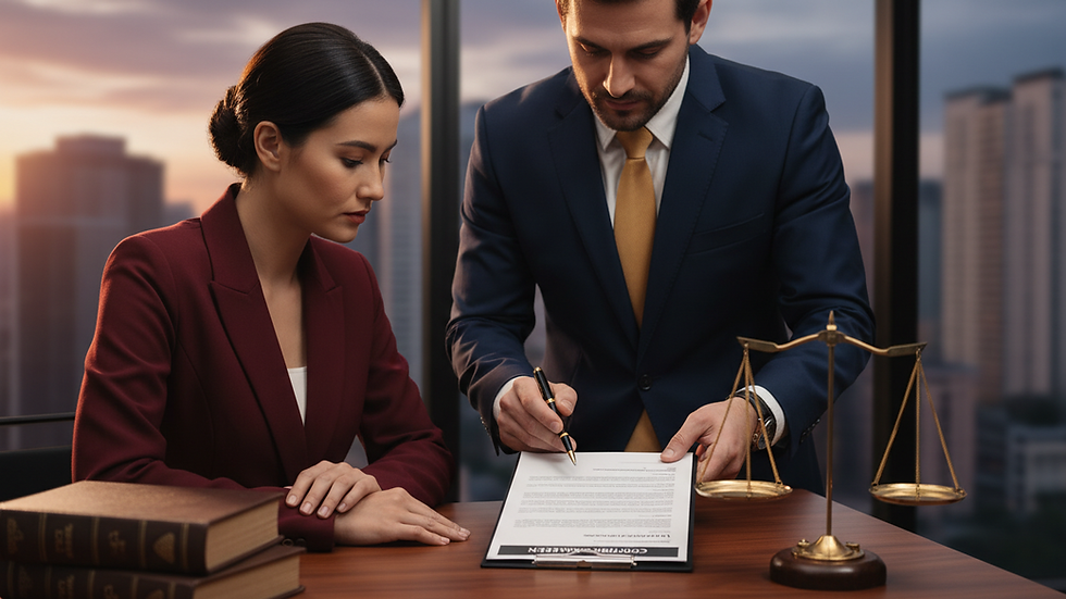 Eye-level view of a lawyer explaining documents to a client