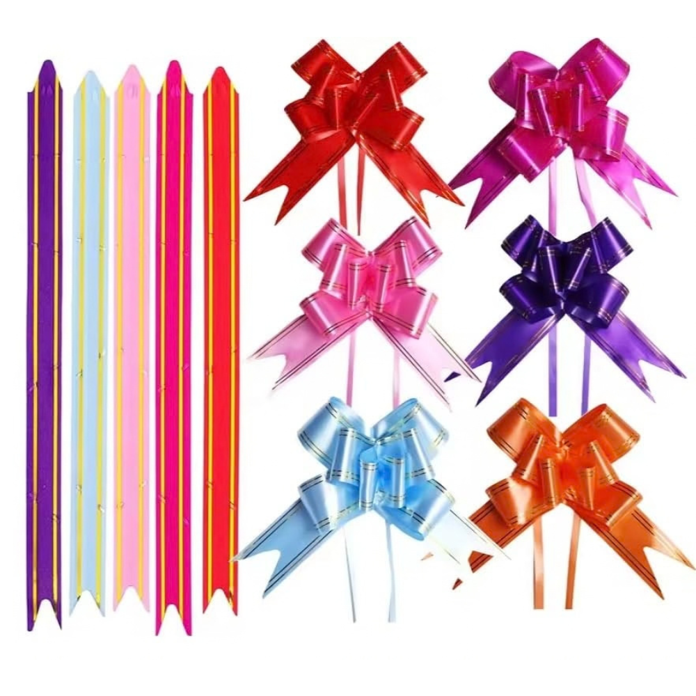 TekBud Multicolor Pull Flower Ribbon Bows | Pack of 10