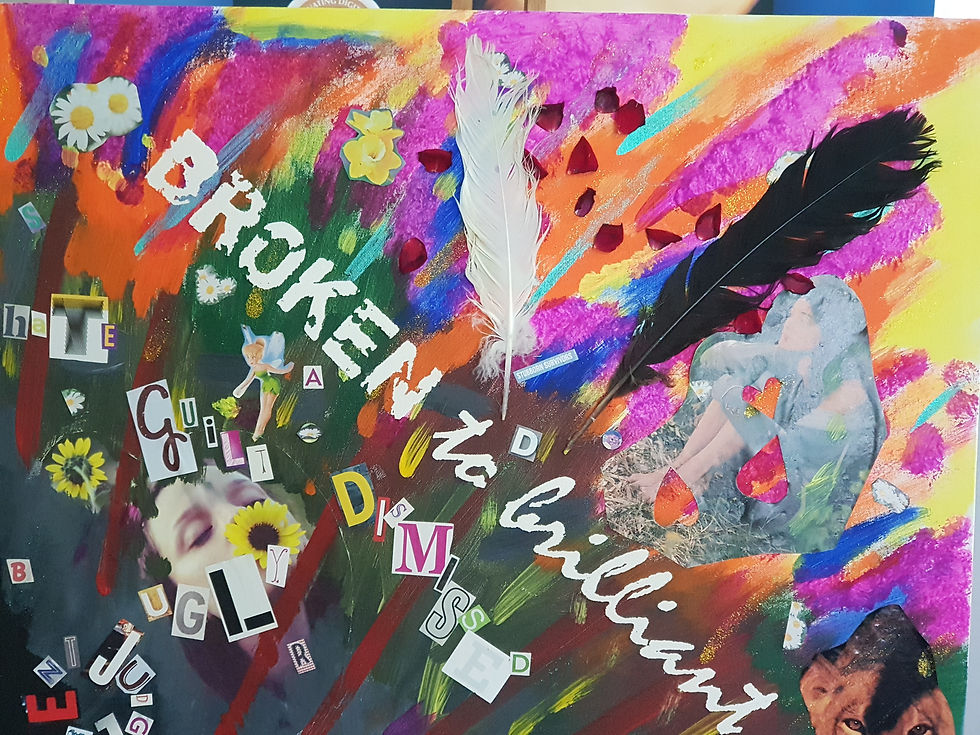 Broken to Brilliant art therapy painting depicting broken and brilliant