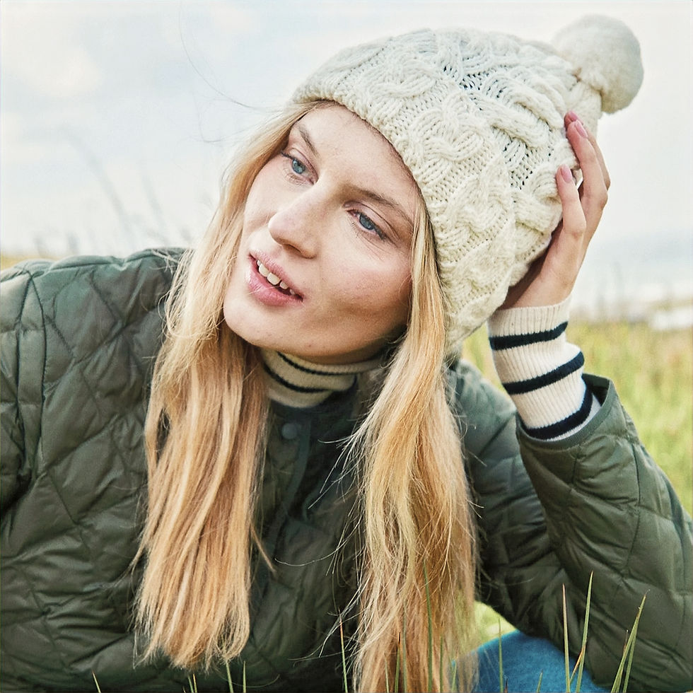 Thumbnail: Cable Stitch Pom Pom Beanie - CREAM