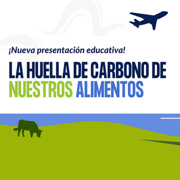Imagen que muestra el título presentación sobre un paisaje. En primer plano se ve una vaca pastando, en el cielo se ve un avión.