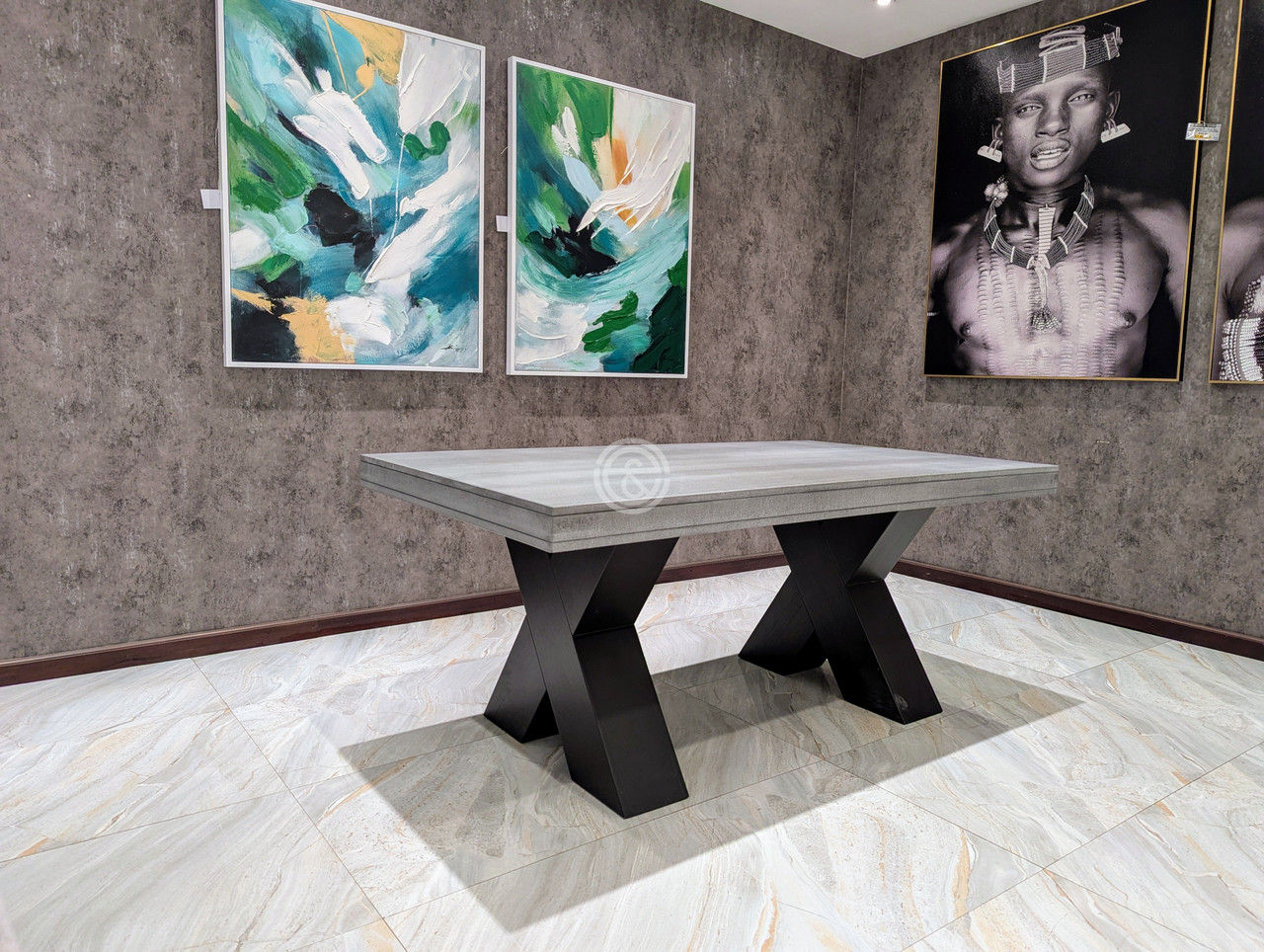 Ozzy 6 Seater Dining Table In Cement Finish /Black Base (1.8xm)