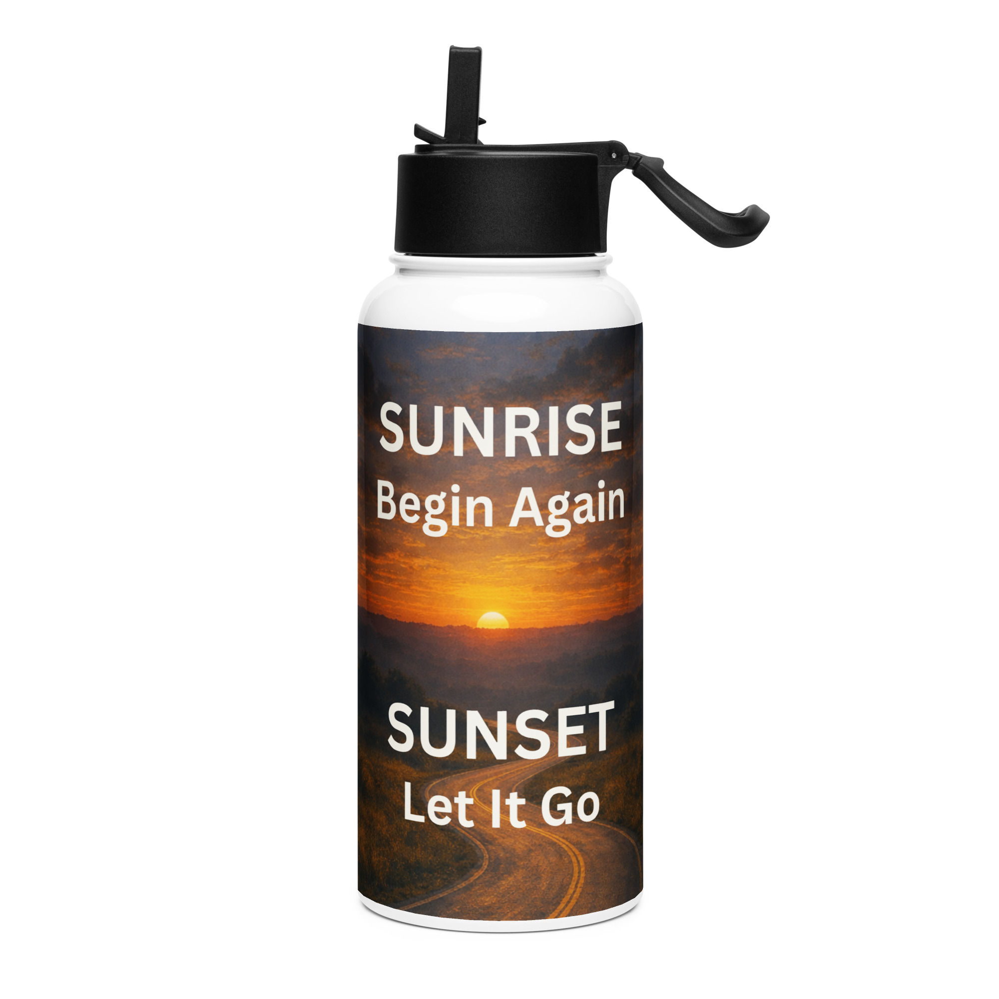 Sunrise/Sunset Stainless steel water bottle with a straw lid