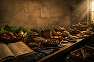 Rustic kitchen with warm sunlight.png