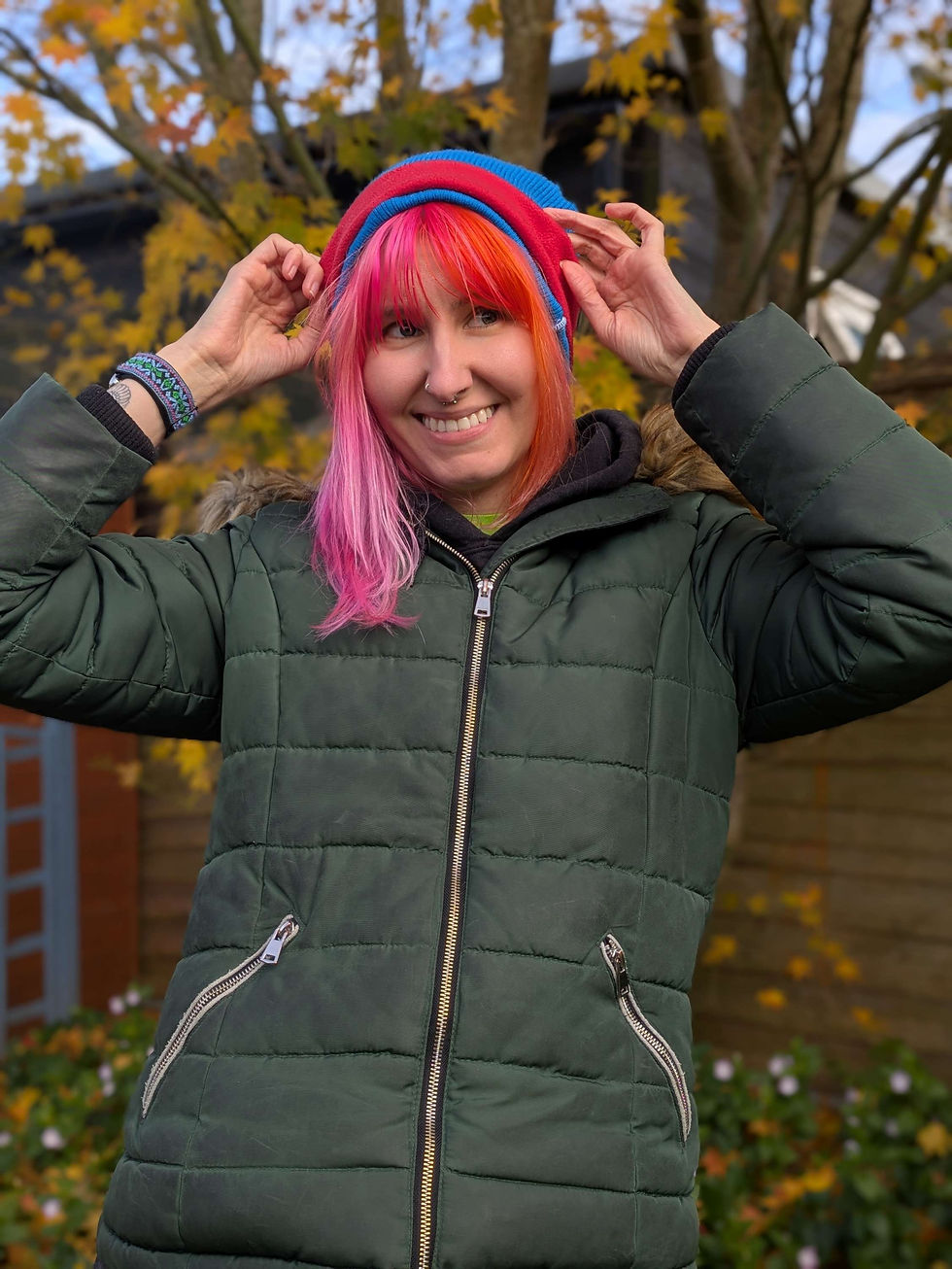 Thumbnail: Upcycled Quirky Beanie - Blue and Red