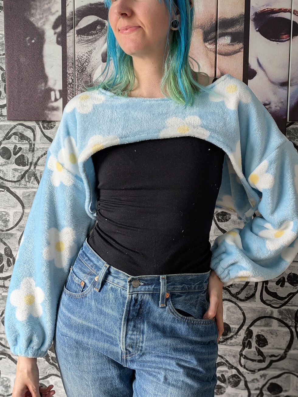 Thumbnail: The Cosy Crop Jumper | Upcycled Blanket Cropped Jumper - Blue Flower