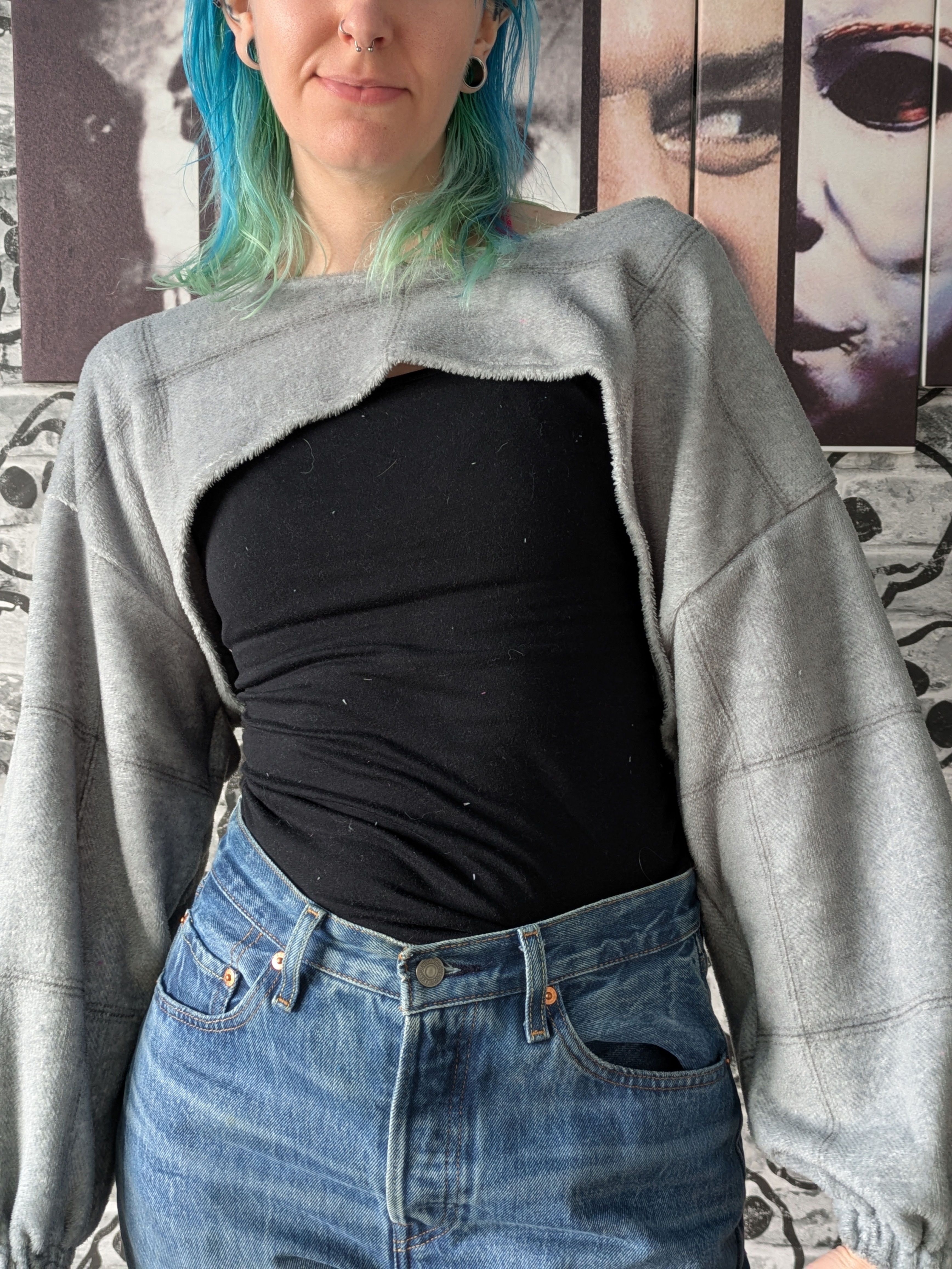 The Cosy Crop Jumper | Upcycled Blanket Cropped Jumper - Grey Tartan