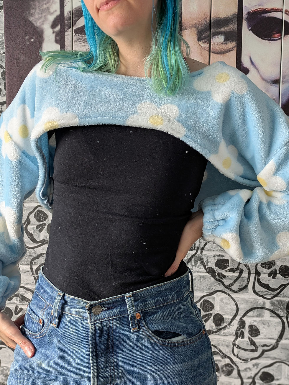 Thumbnail: The Cosy Crop Jumper | Upcycled Blanket Cropped Jumper - Blue Flower