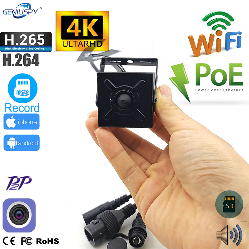 Miniatura: 4K 8MP Wifi PoE Starlight Sony IMX415 Pin Hole Cube Square Mini IP Camera 