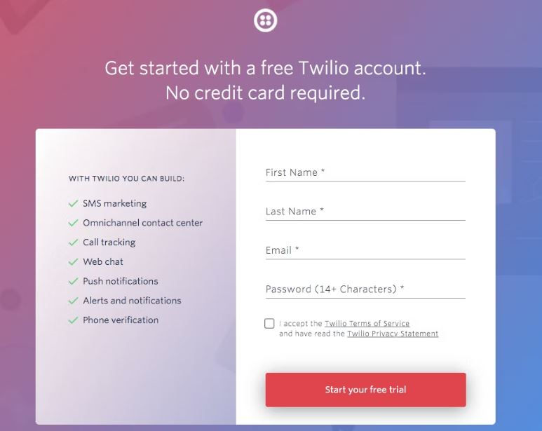 An example of a seamless signup customer onboarding process by Twilio