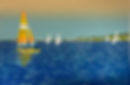 Screen print showing yachts at Pittwater, Northern Beaches, NSW. Created by artist, Ron Harbeck. For sale at The Fine Art Hut, Brisbane 