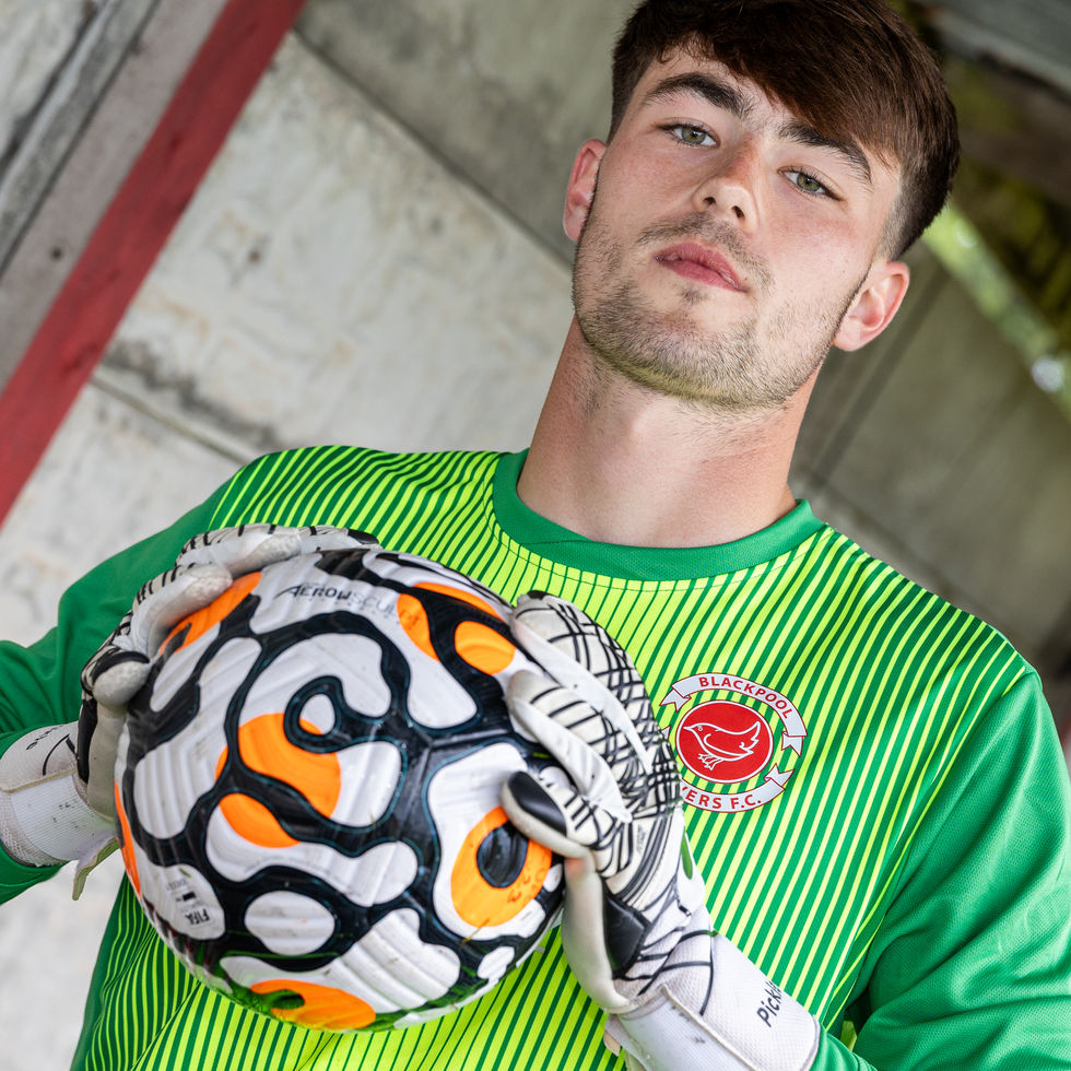 VerveSport photoshoot of the brand-new Reflex Goalkeeper shirt worn by Blackpool Wren Rovers.