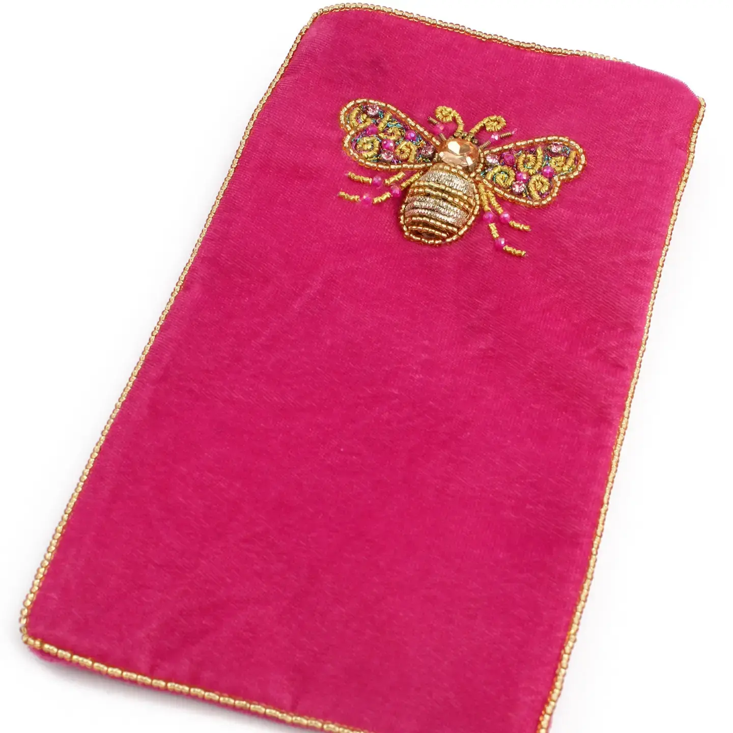 Pink Velvet Bee Glasses Case