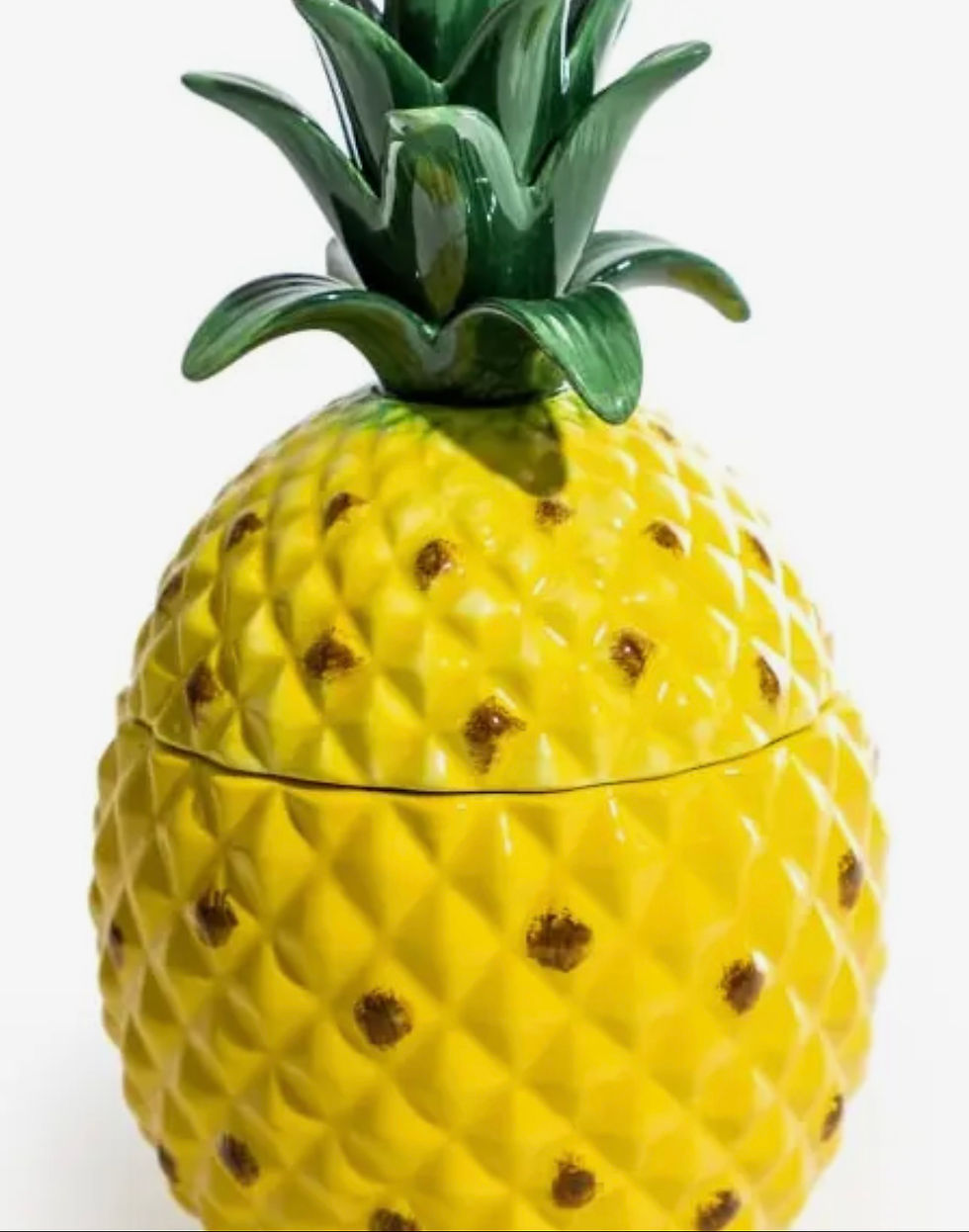 Ceramic pineapple storage jar with green lid