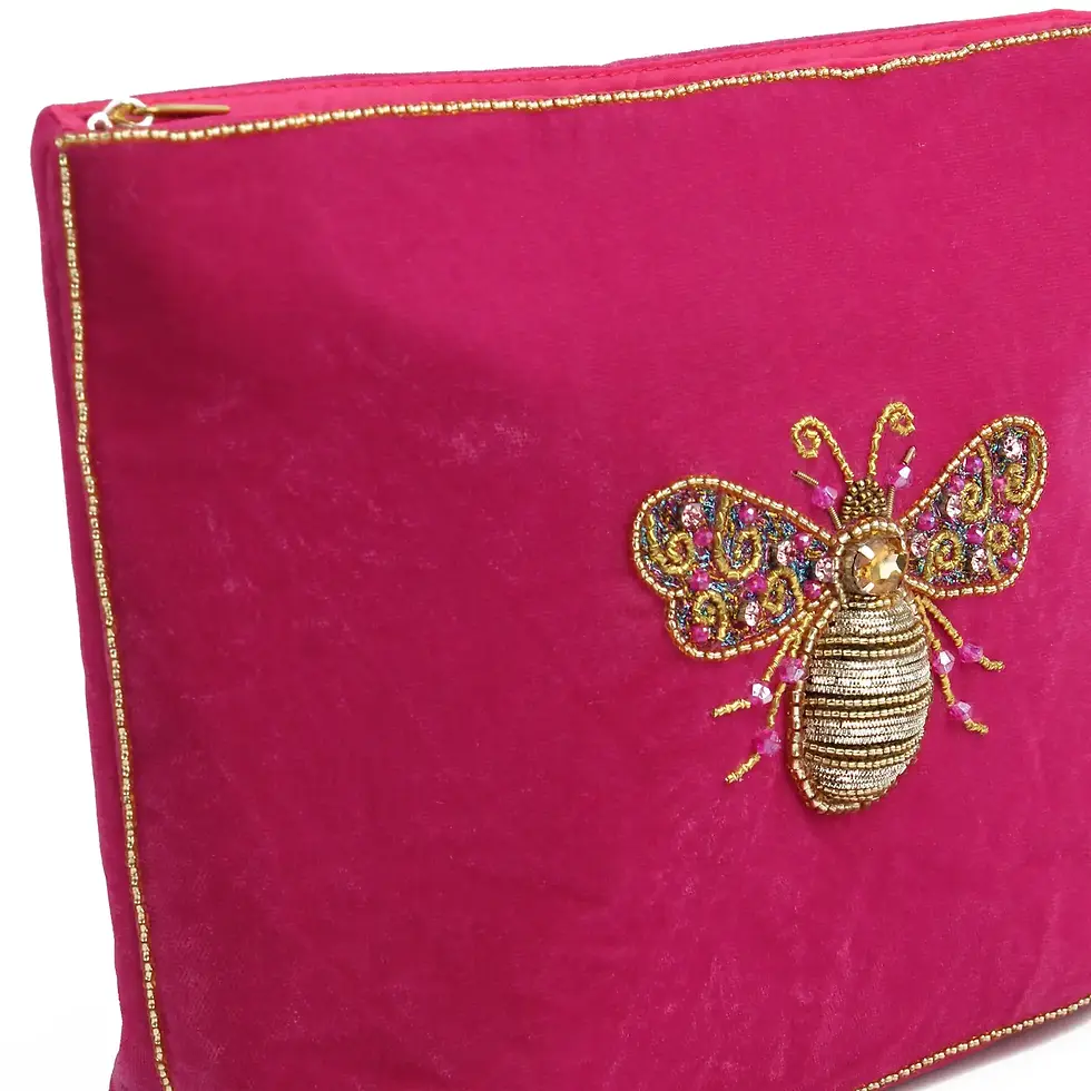 Thumbnail: Large Pink Velvet Bee Pouch