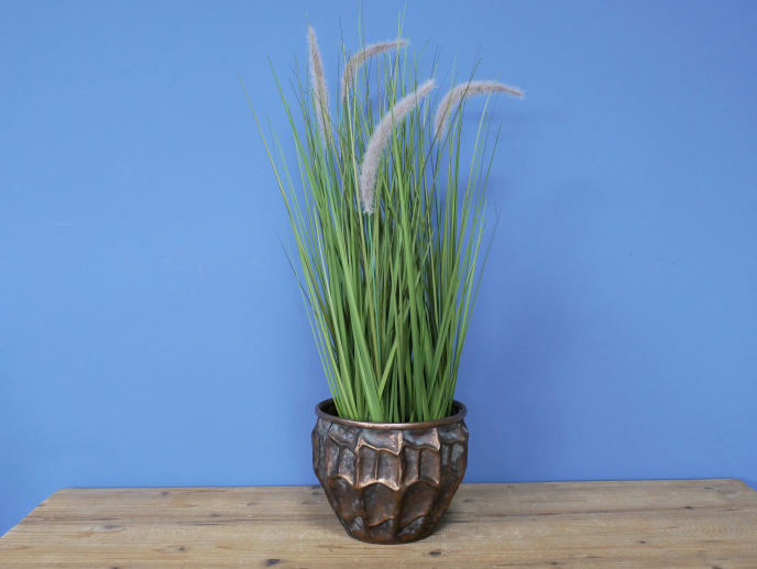 gold antique planter with faux plant