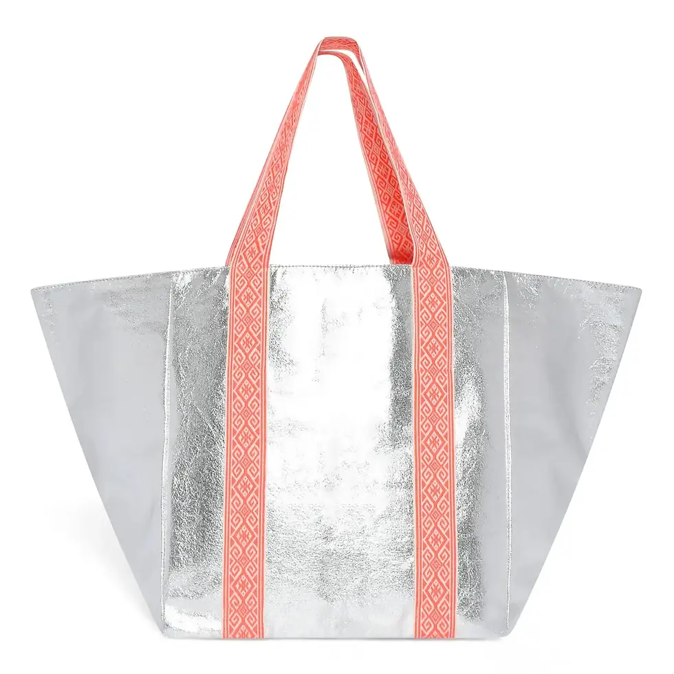 Large Canvas Bag In Shiny Silver & Pink