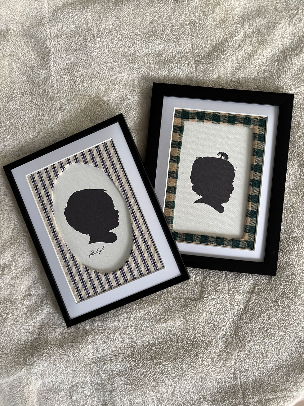 Thumbnail: Custom Fabric Border Silhouette Portrait | Vintage-Inspired Heirloom Keepsake