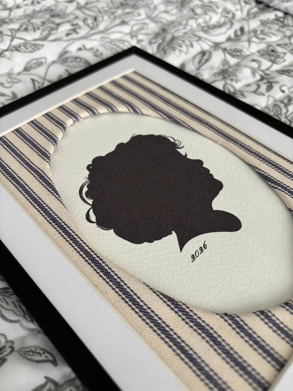 Thumbnail: Custom Fabric Border Silhouette Portrait | Vintage-Inspired Heirloom Keepsake