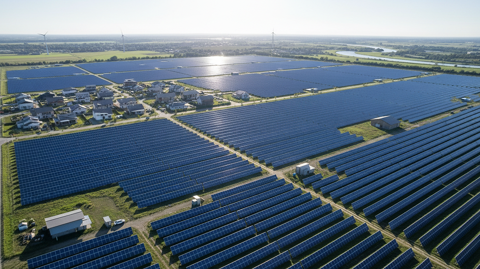 High angle view of a solar panel array on a sunny day