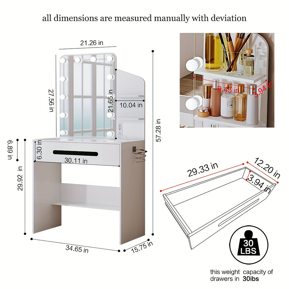Thumbnail: 12 LED Lights Chrangmay Modern Vanity Desk with Lighted Mirror, 3-Sectio Storage