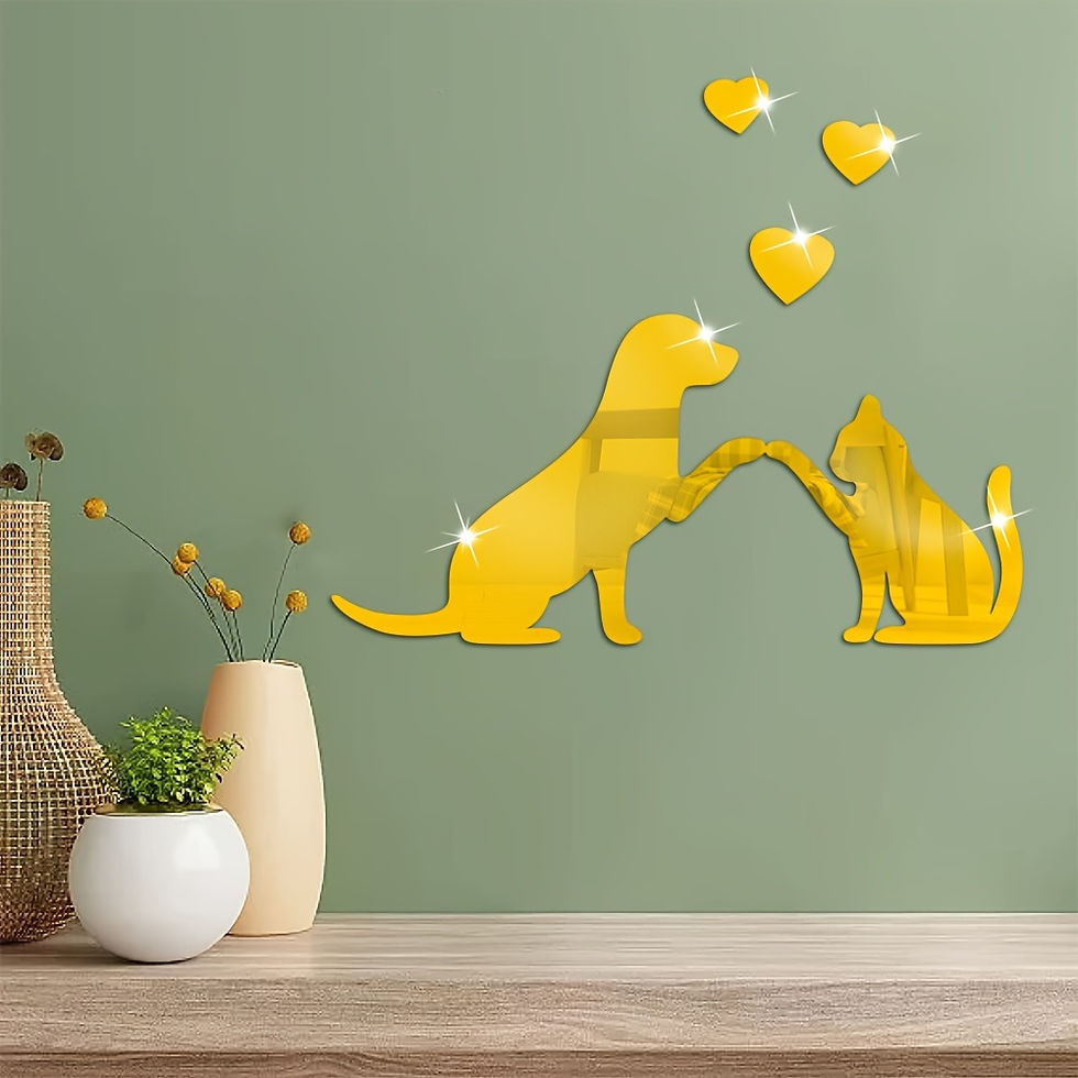 Thumbnail: Adorable Cartoon Cat & Dog Acrylic Mirror Wall Decals - 3D Reflective Stickers f