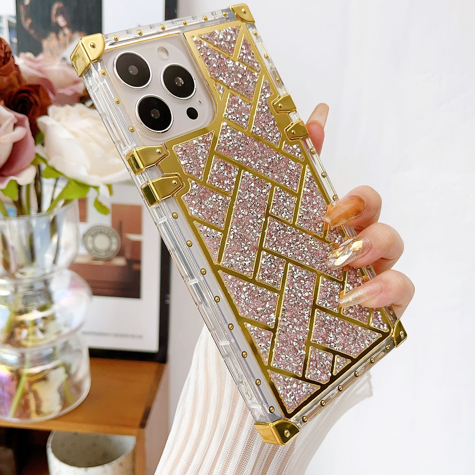 Thumbnail: Glamorous Diamond-Studded Transparent Square Phone Case - iPhone 14/15 Exclusive