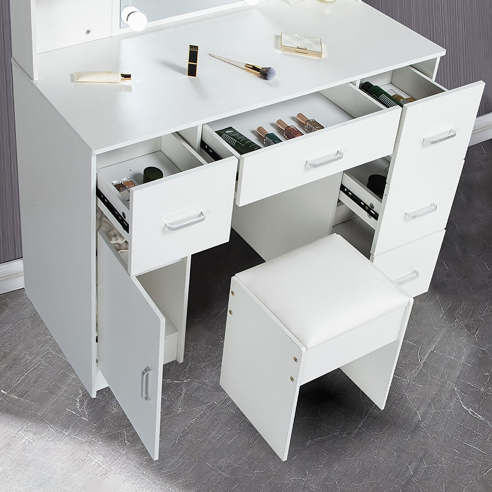 Thumbnail: 1 Set Vanity Desk With Mirror & Light, Large Makeup Vanity With Drawers And Open