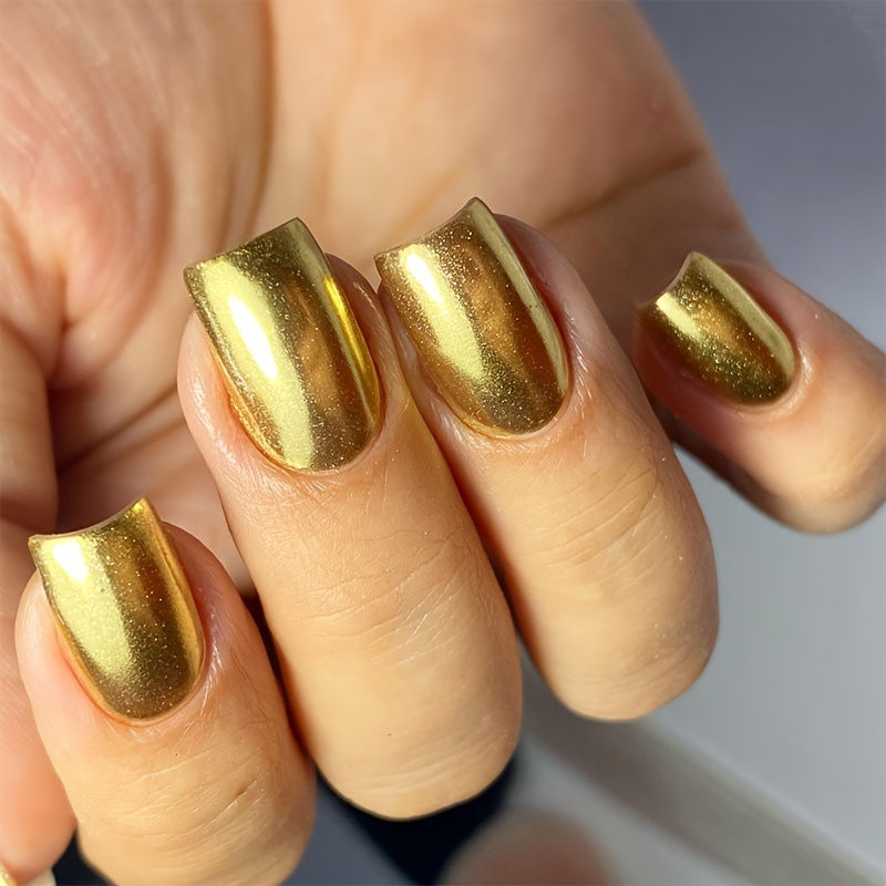 Thumbnail: Skwoval Press-On Fake Nails with a Rectangular Metallic Mirror Finish, Y2K Chrom