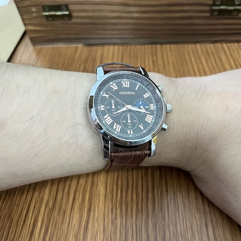 Thumbnail: GENEVA High Quality Men's Luxury Belt Fashion Quartz Watch Men Round Business St