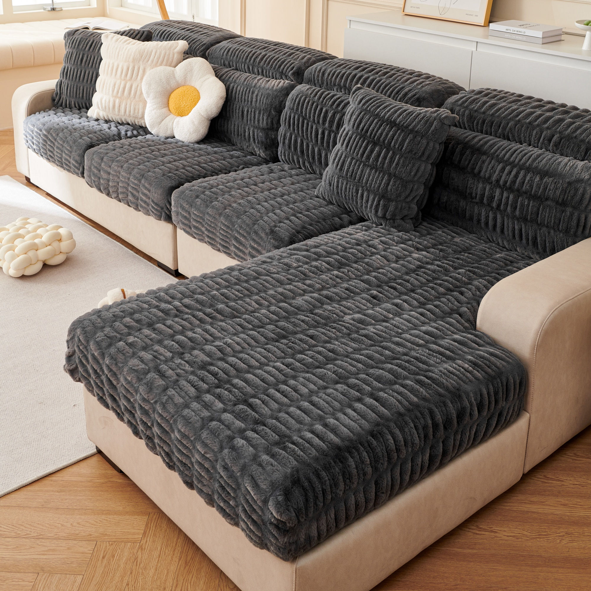 Couch Cushion Covers Individual Large Stretch Imitation fur Sofa Cushion Covers,