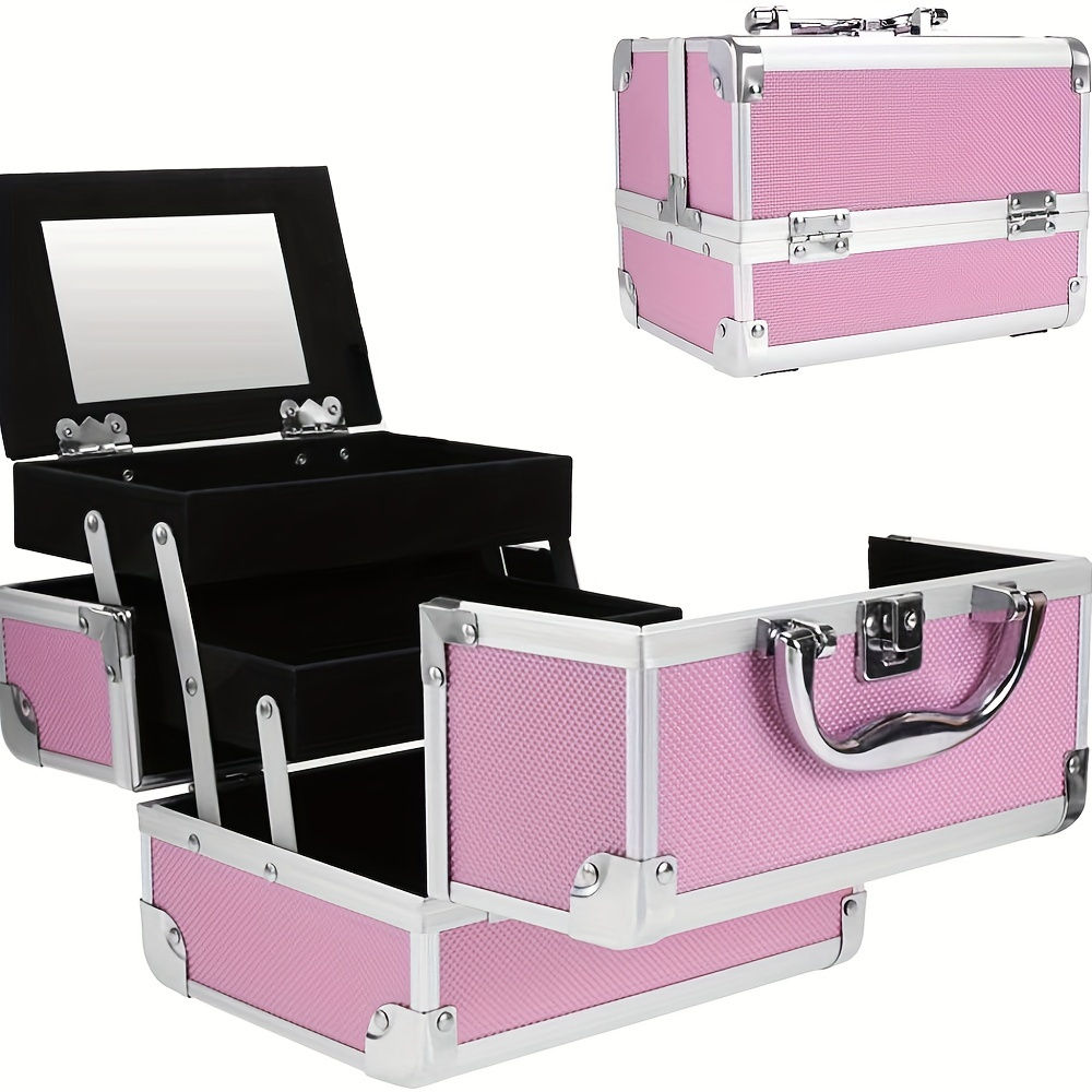 Portable Cosmetic Organizer Case - Makeup Storage Bag with Tray, Mirror, and Tra