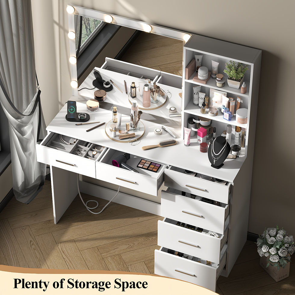 Thumbnail: Vanity Desk with Lights, 6-Drawers Makeup Vanity Table with  Socket Outlet and S