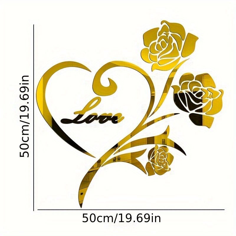 Thumbnail: 1set Love Rose Mirror Wall Stickers, Creative Art Acrylic Wall Decal, Self-adhes
