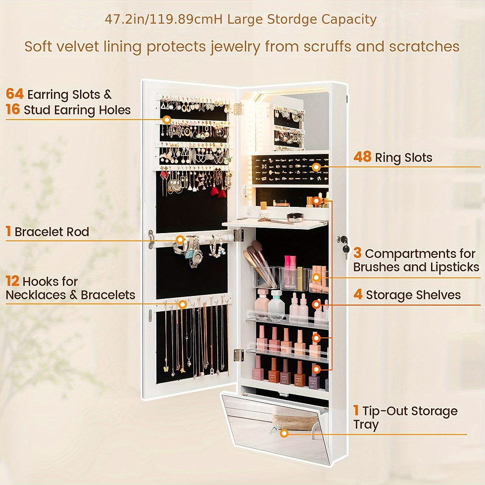 Thumbnail: Wall Mounted Jewelry Cabinet Armoire Full-Length Mirror w/ LED Lights & Drawer