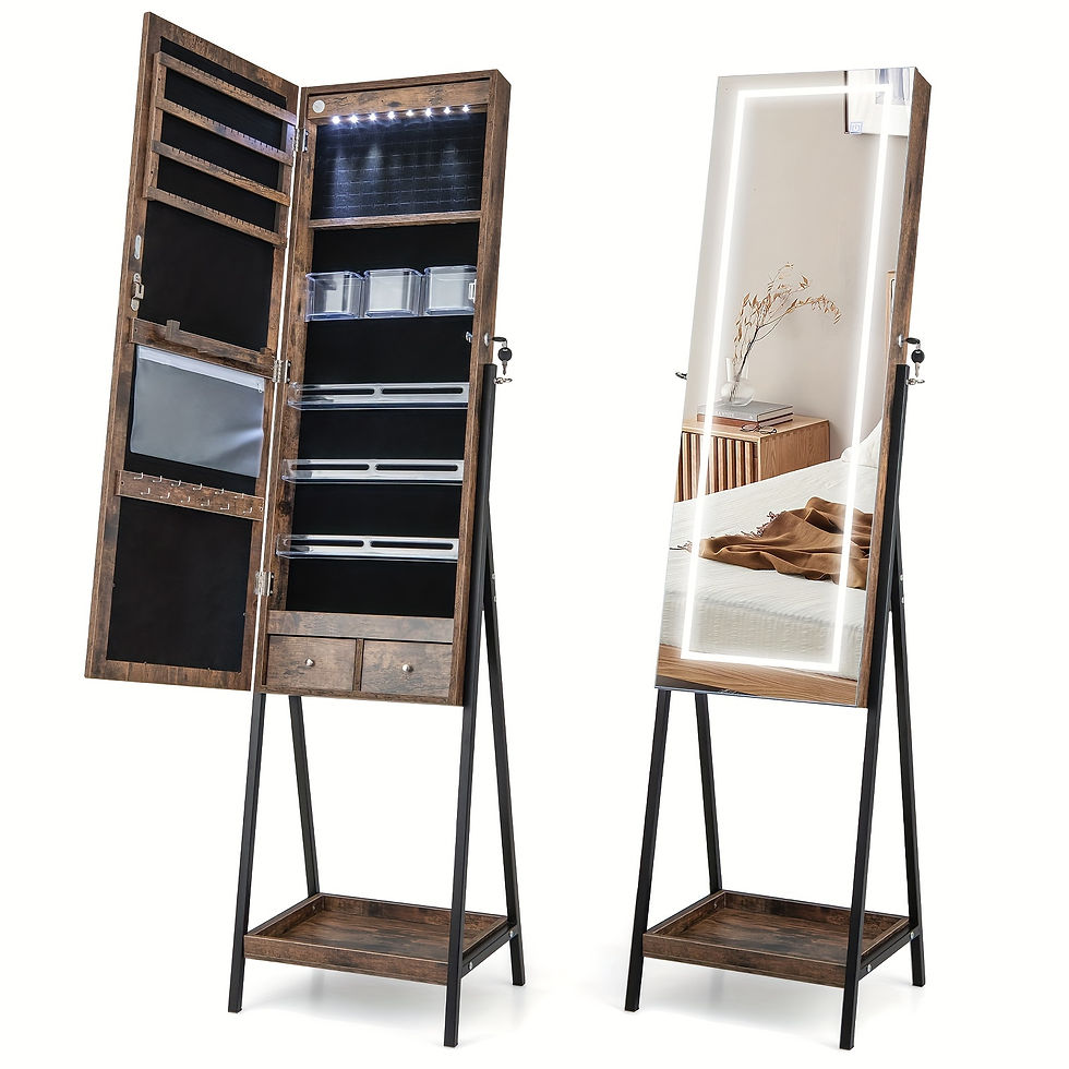 Thumbnail: 3-Color LED Mirror Jewelry Cabinet Jewelry Organizer Armoire W/ Built-in Lig