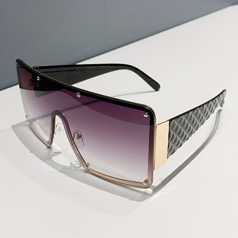 Thumbnail: Y2K Large Square Rivet Mirror Lens Glasses - Fashionable One-piece Design for Wo