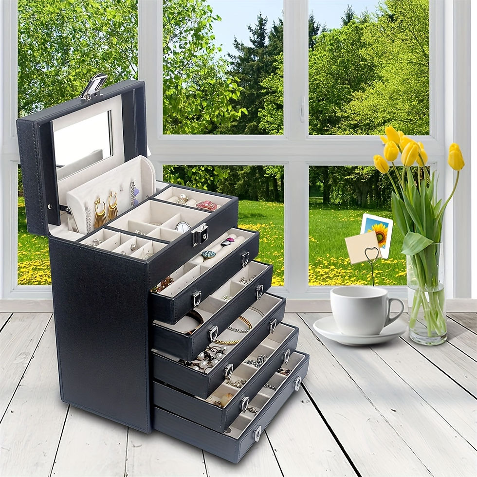 Thumbnail: 6-Layer Large Leather Jewelry Box for Women, Jewelry Organizer Box with Mirror f