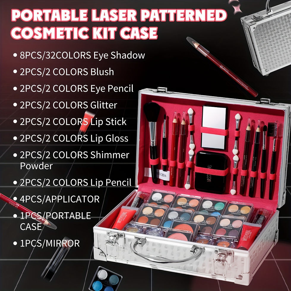 Thumbnail: 1pc, All-in-One Makeup Kit, Aluminum Case With Eye Shadows, Lipsticks, Blush, Gl